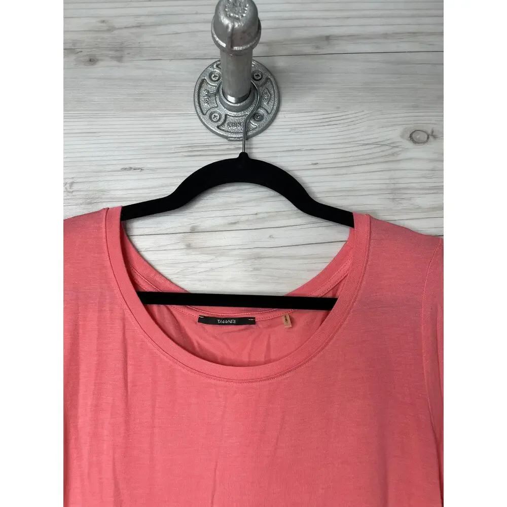 Tahari Shirt‎ Womens Medium Pink Short Sleeve Stretch Rayon Lightweight Top